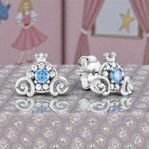 Silver Carriage Earrings with Blue Gem
